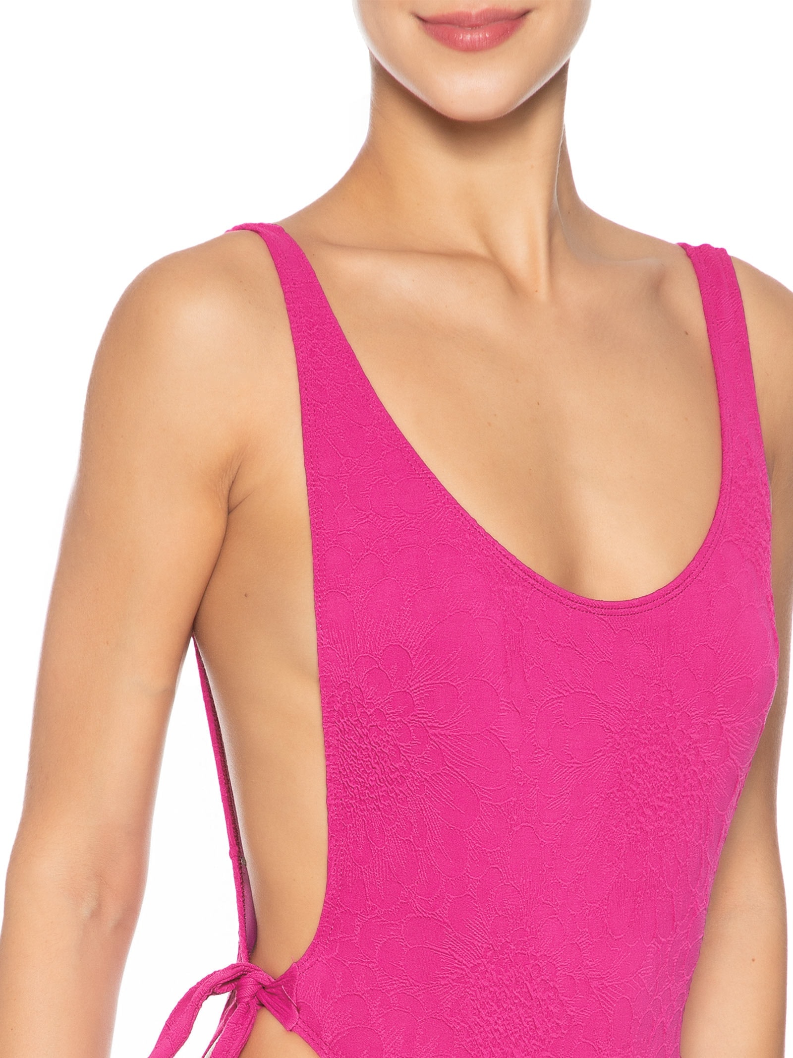 Maiô Cavado Textura Flor Rosa Farm Praia