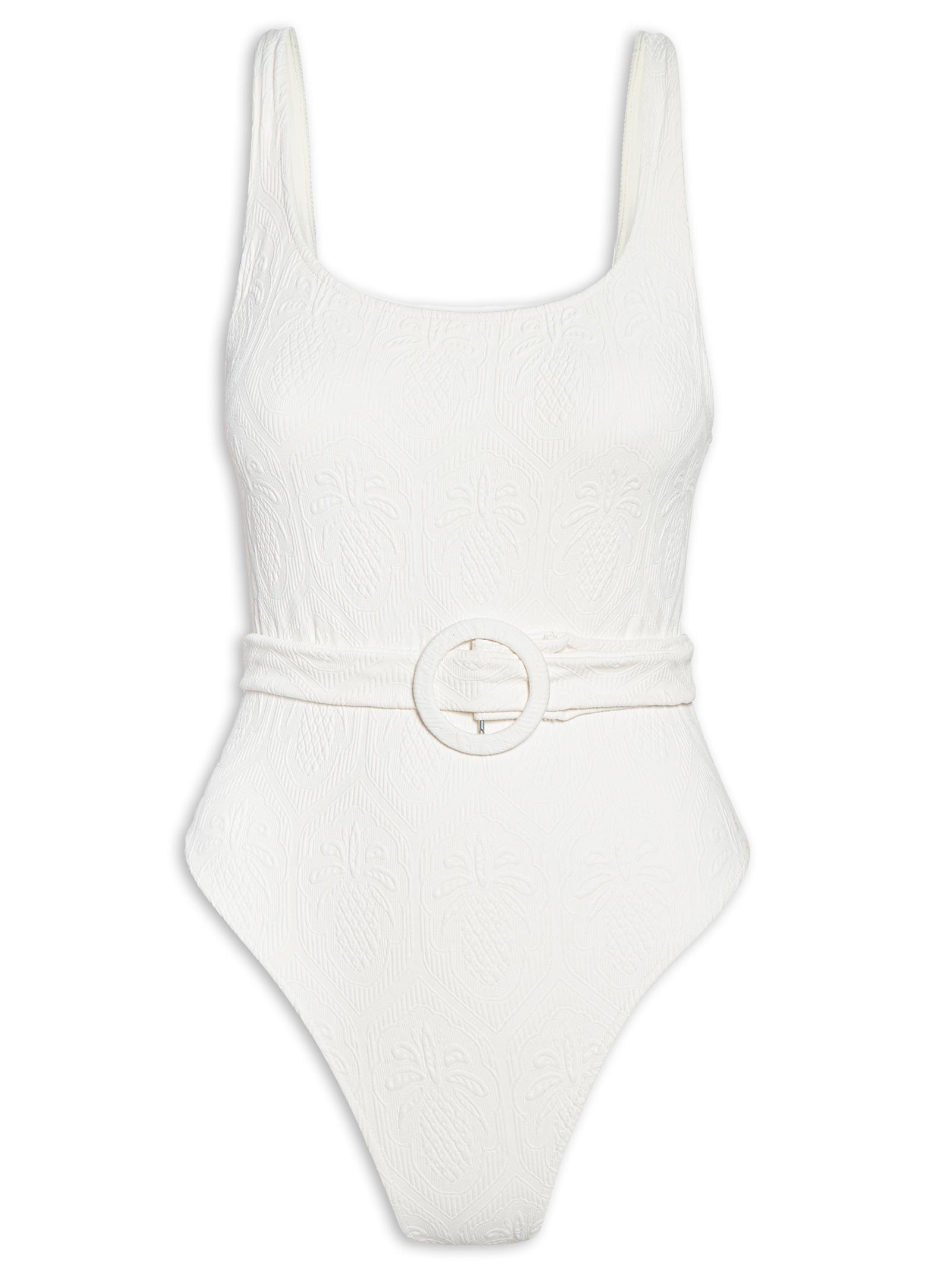 Maiô Com Cinto Textura Abacaxi Branco Farm Praia