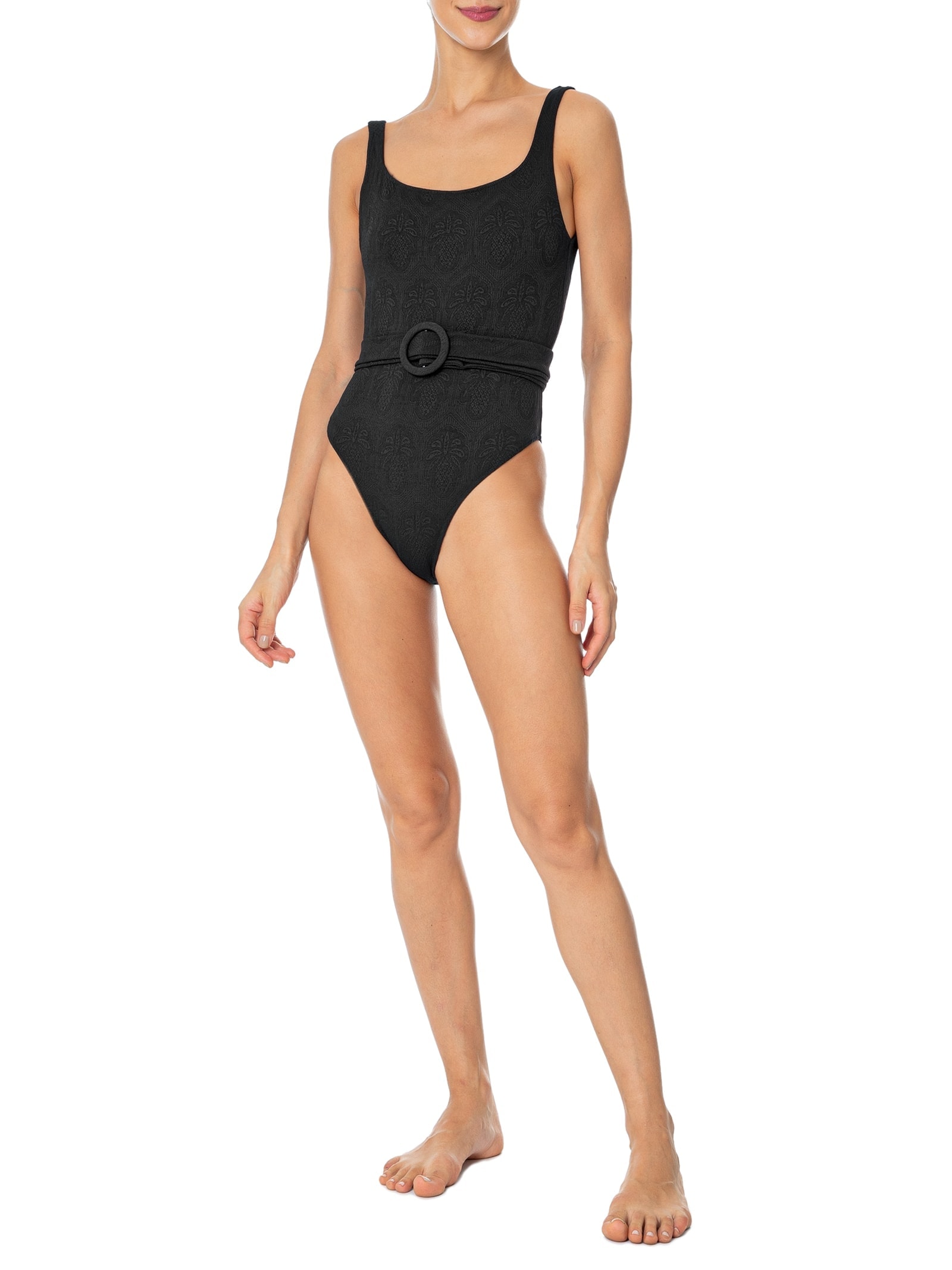 Maiô Com Cinto Textura Abacaxi Preto Farm Praia