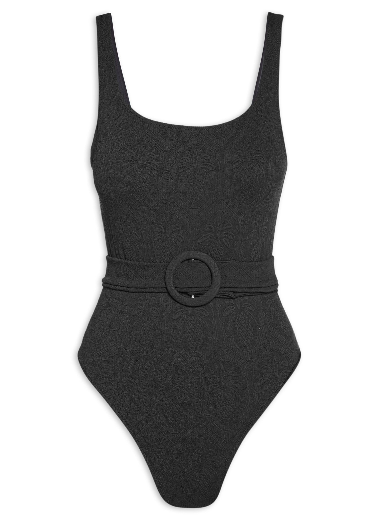 Maiô Com Cinto Textura Abacaxi Preto Farm Praia