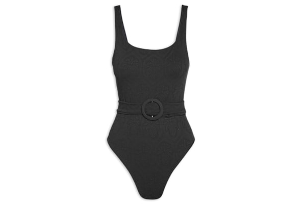 Maiô Com Cinto Textura Abacaxi - Preto