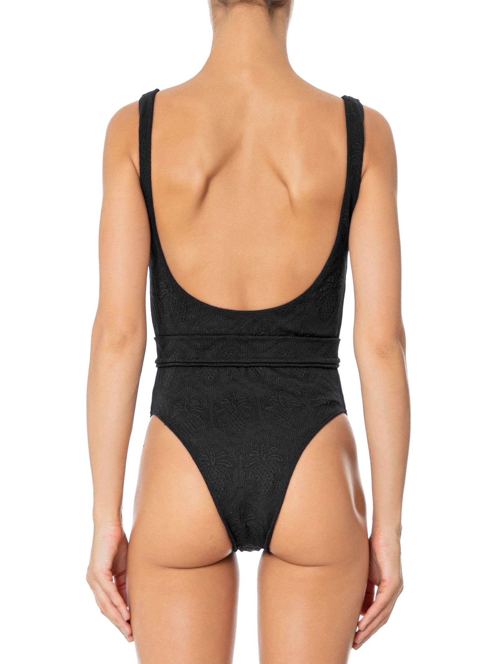 Maiô Com Cinto Textura Abacaxi Preto Farm Praia