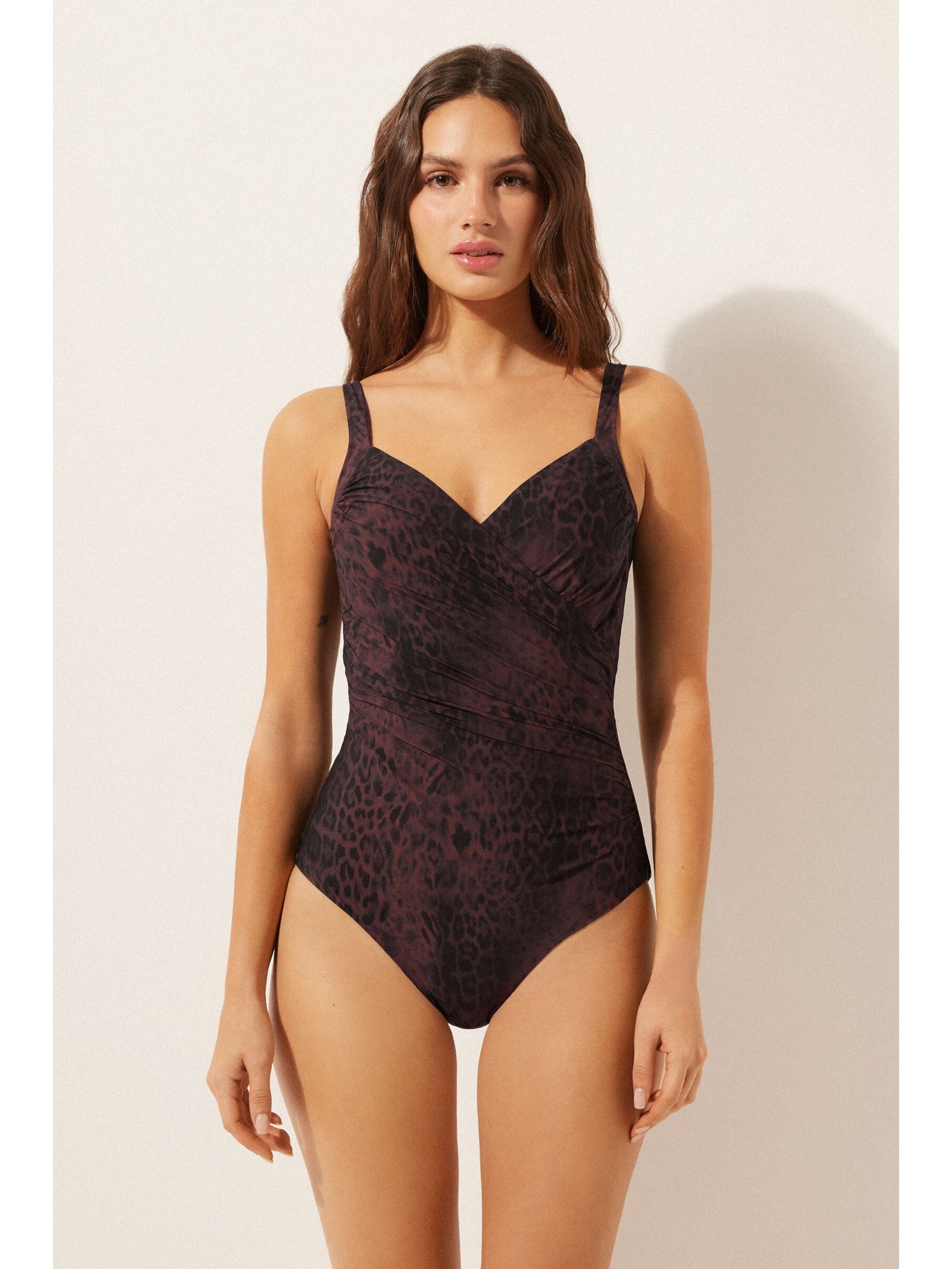 Maiô Com Efeito Modelador Dark Animalier Marrom Calzedonia