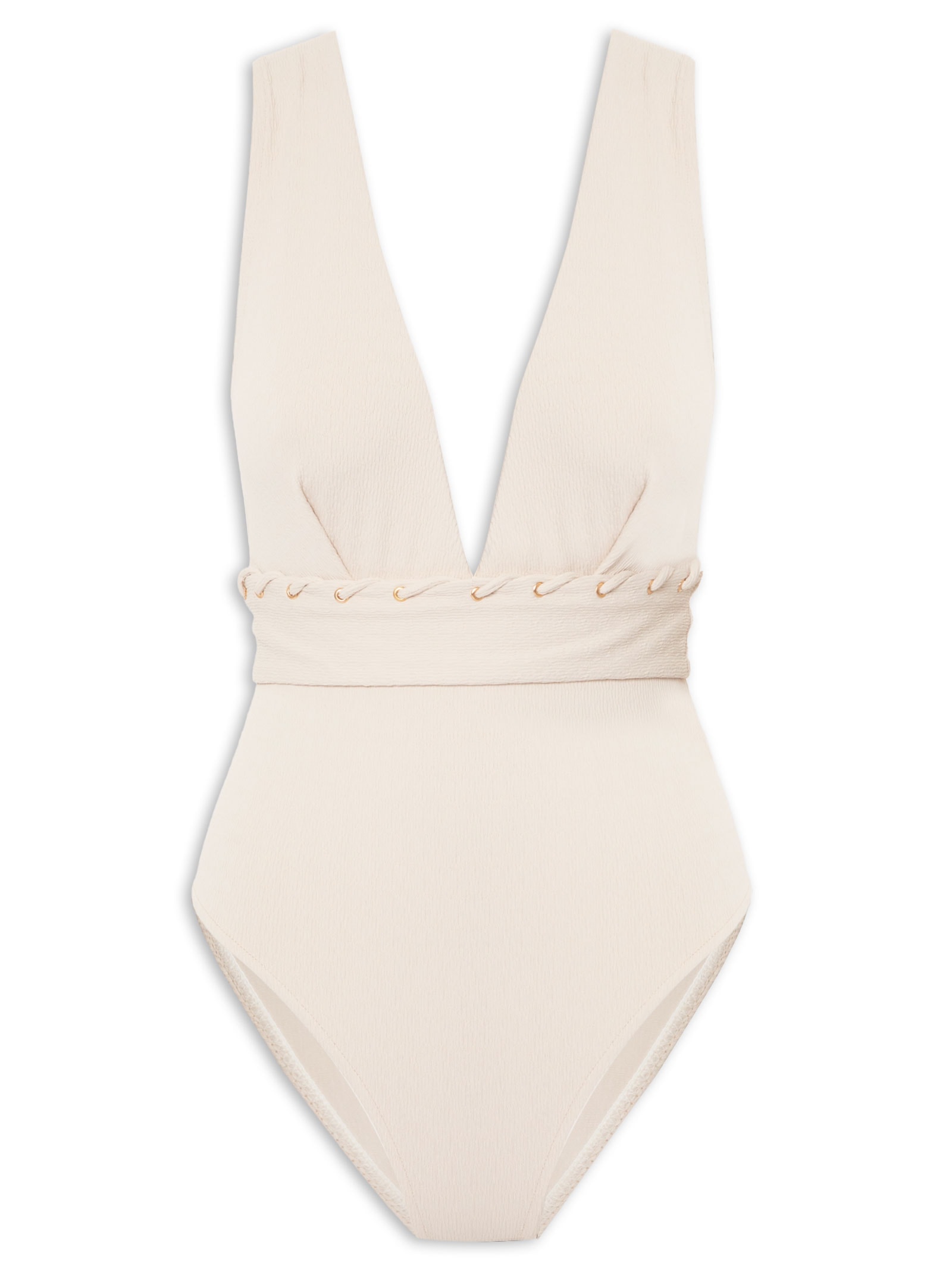 Maiô com Textura Alça Reta Liso Off White Cia Marítima