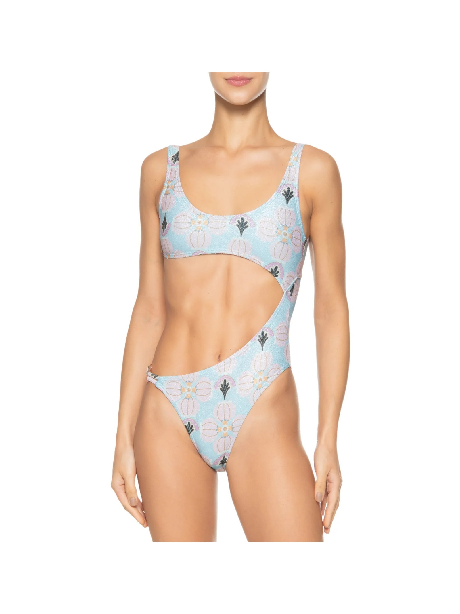 Maiô Cut Out Estampado Azul Mktbeach
