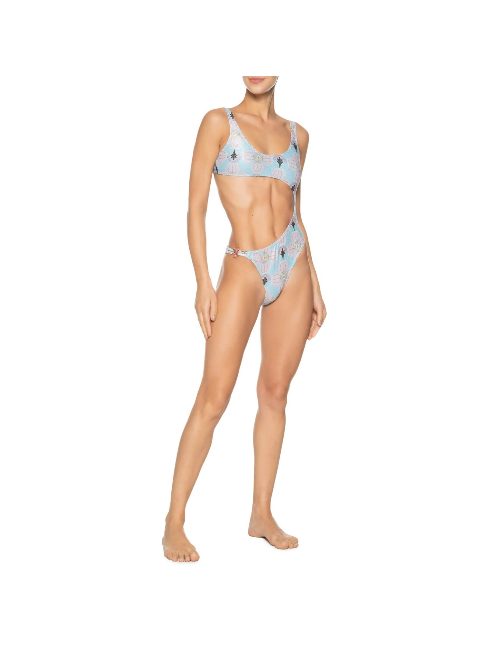 Maiô Cut Out Estampado Azul Mktbeach