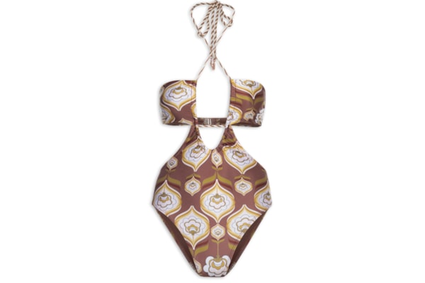 Maiô Cut Out Estampado - Marrom