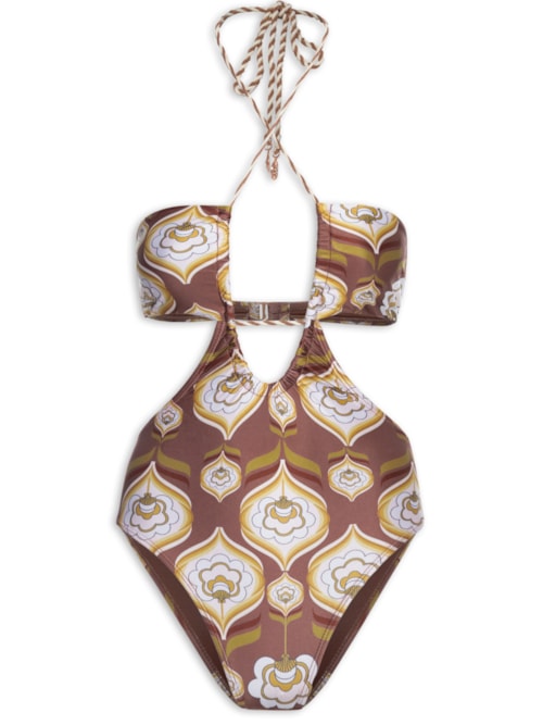 Maiô Cut Out Estampado – Marrom
