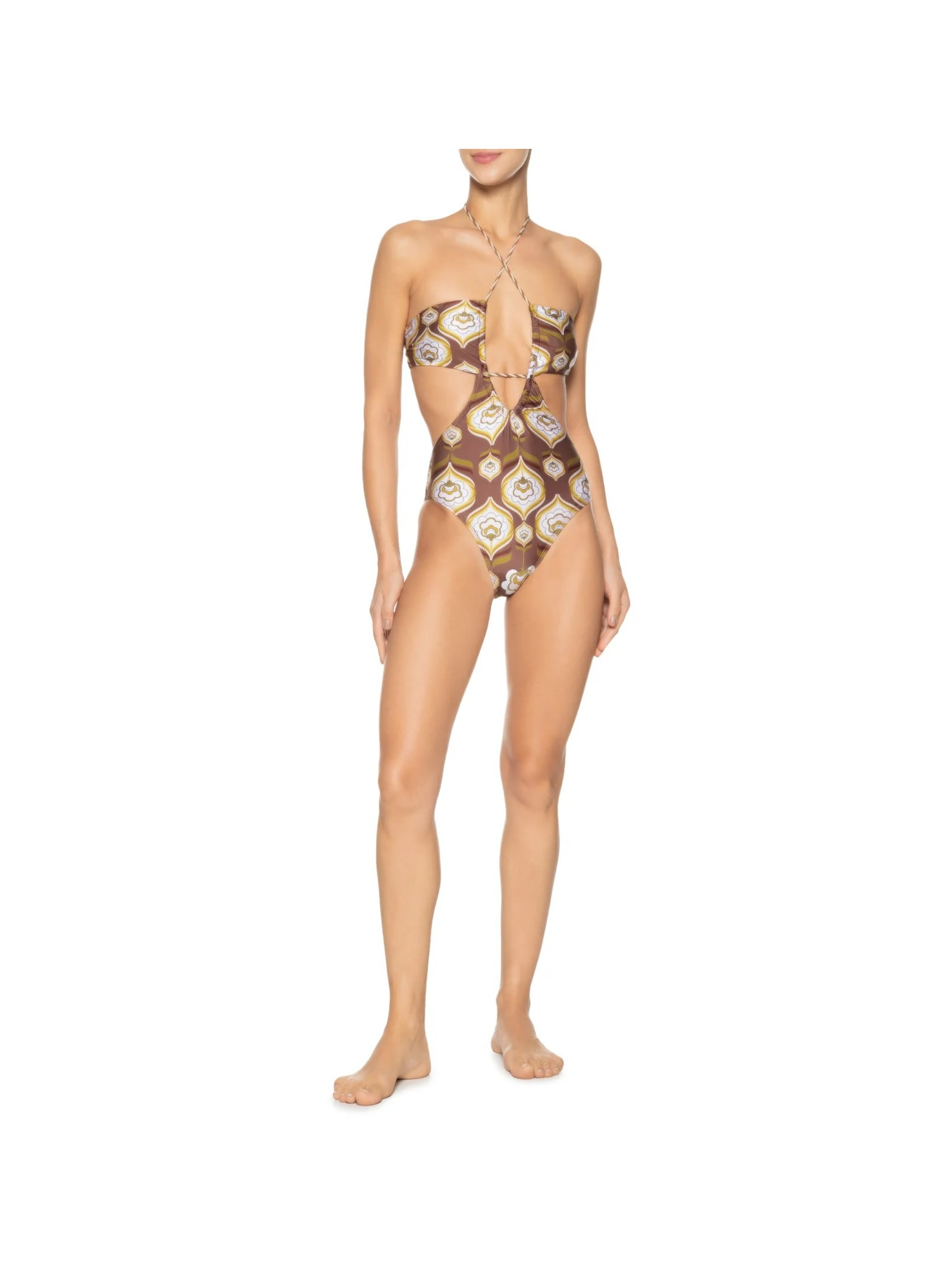 Maiô Cut Out Estampado Marrom Mktbeach