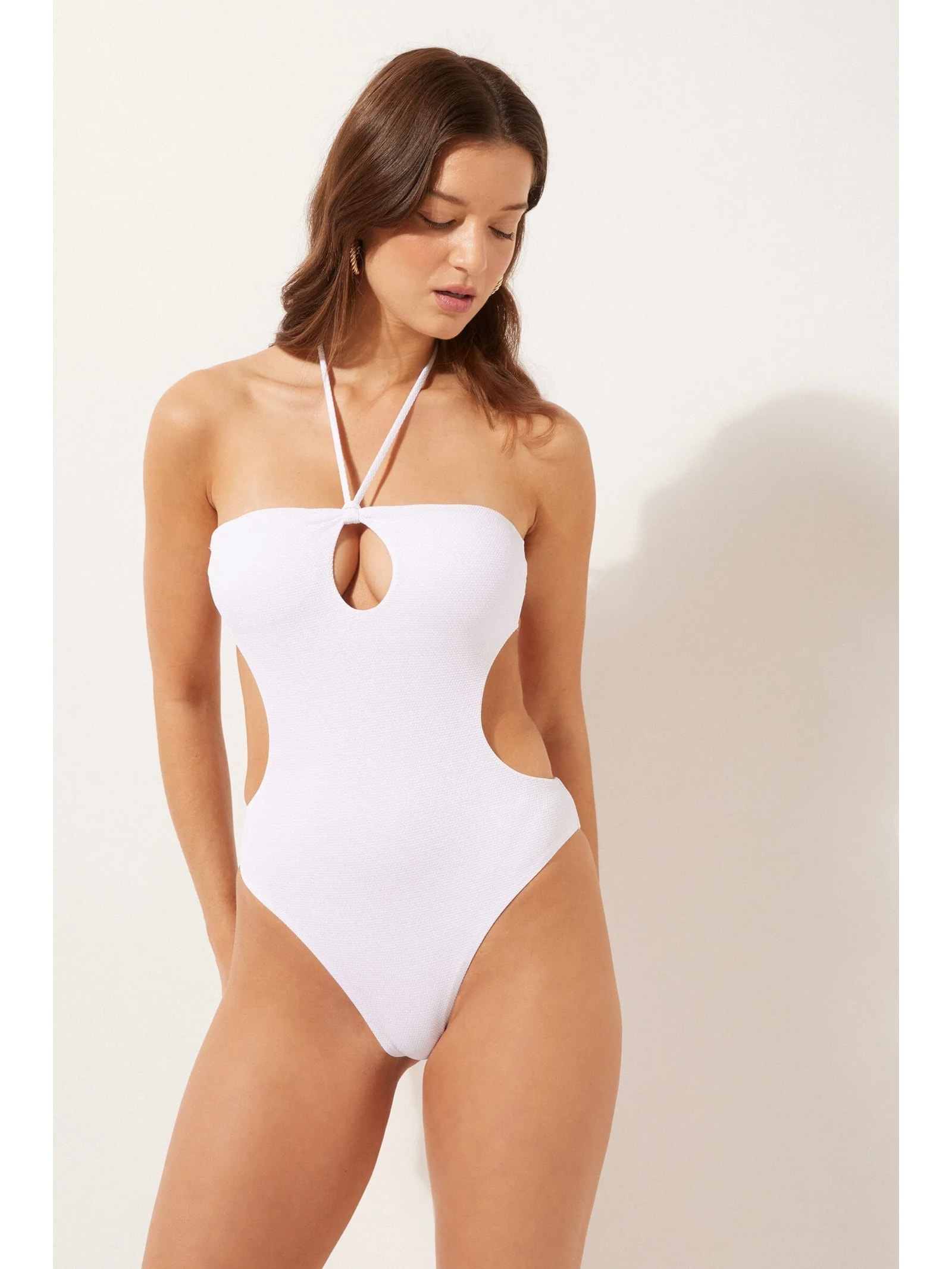 Maiô Cut Out Piquet Branco Calzedonia