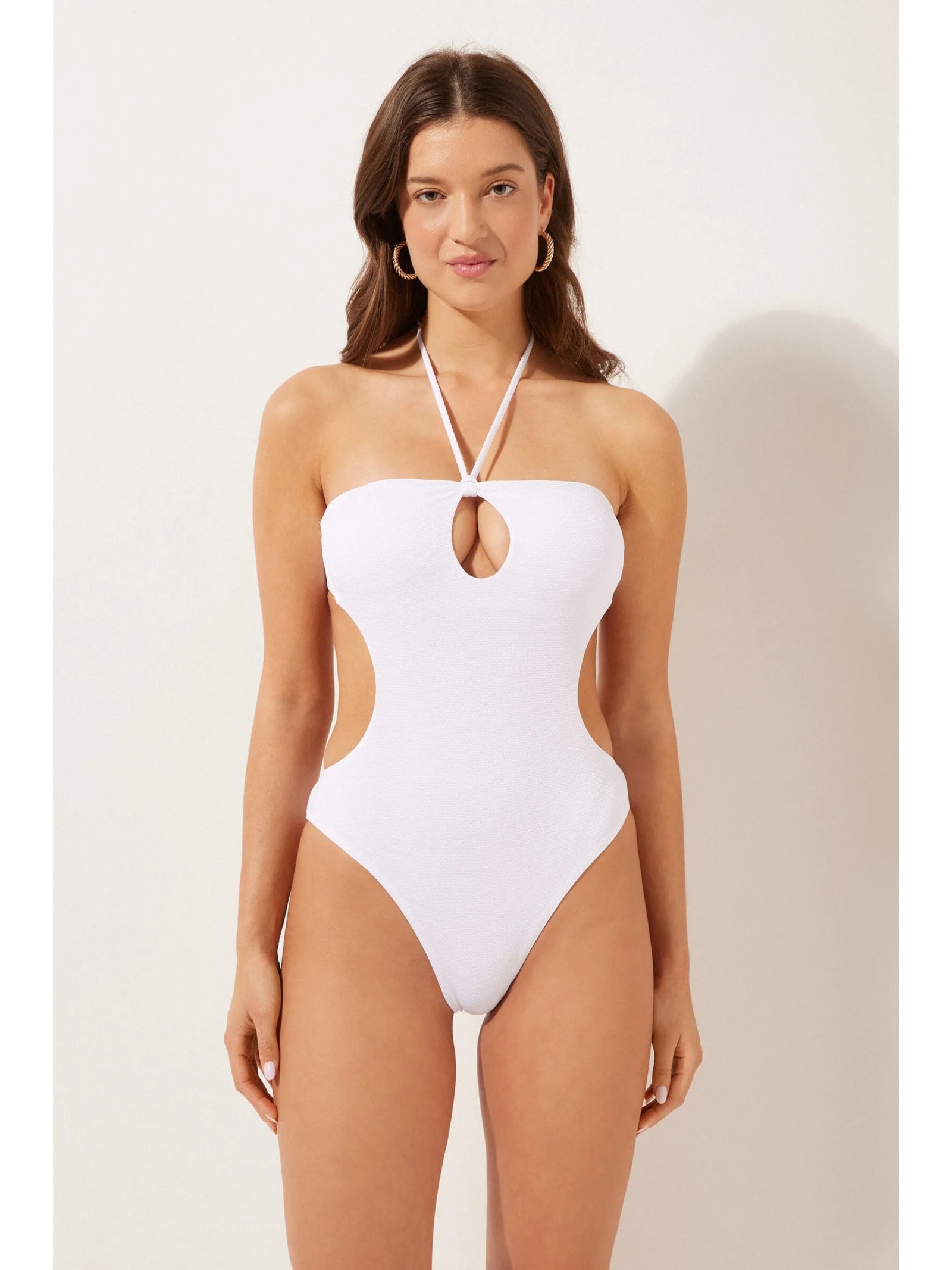 Maiô Cut Out Piquet Branco Calzedonia