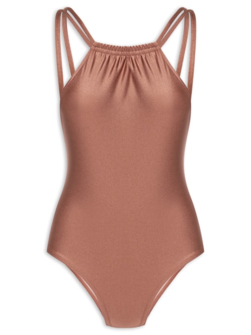 Maiô Decote Alto Com Alças Finas – Marrom