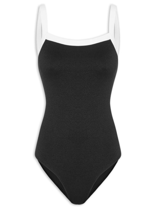 Maiô Decote Reto Crisp Bicolor – Preto