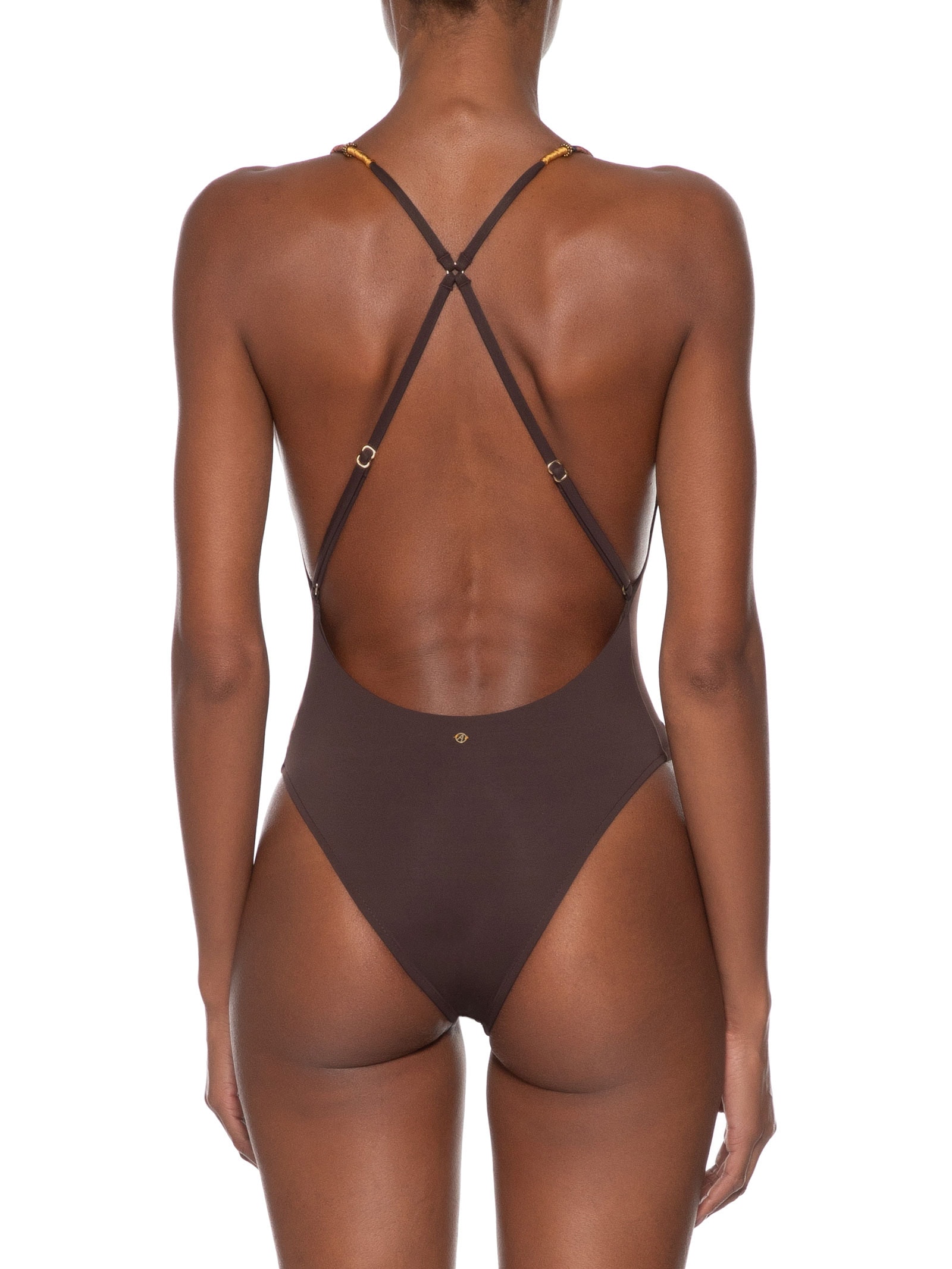 Maiô Decote V Bordado Marrom Animale Resort