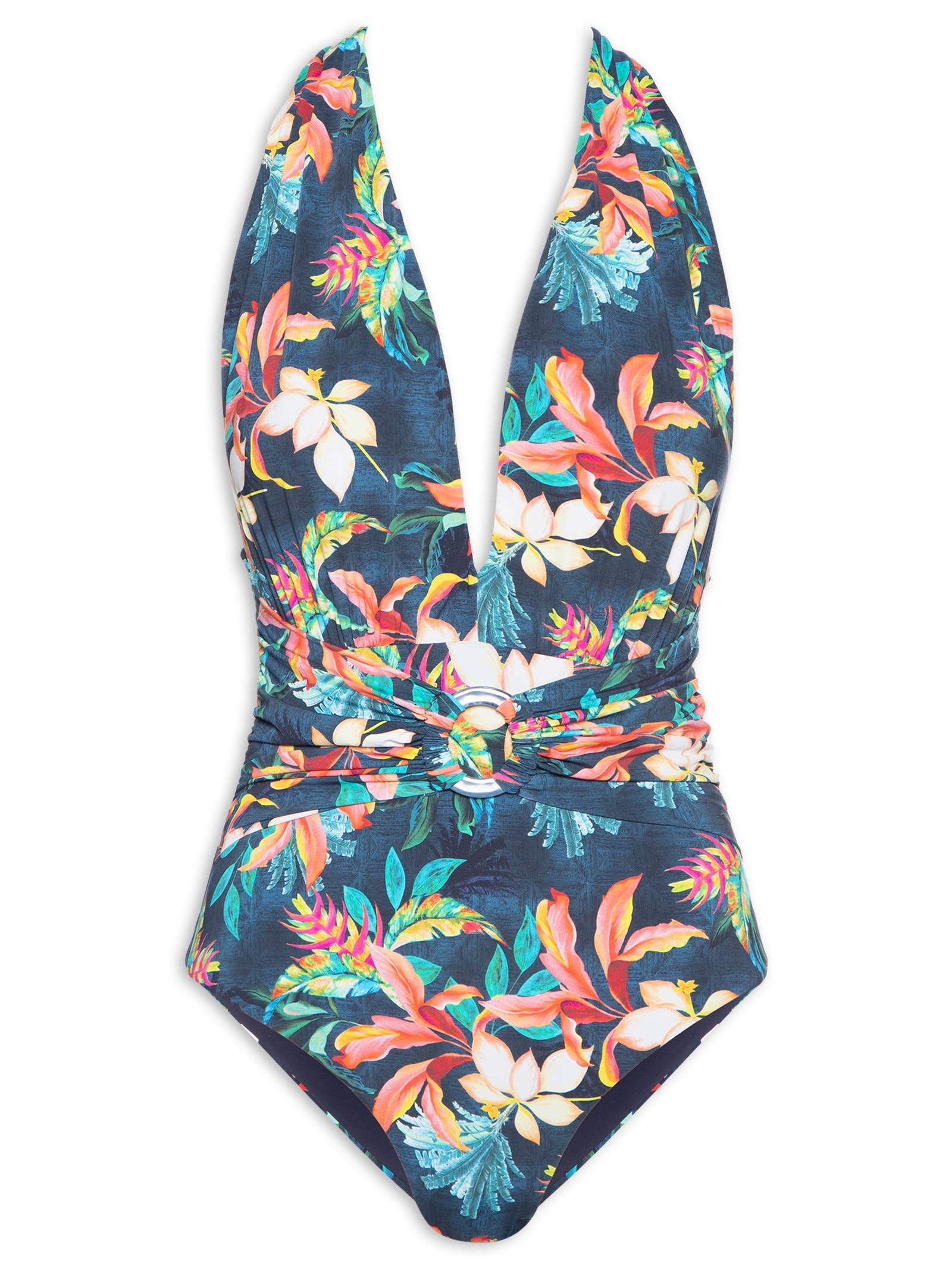 Maiô Decote V Estampado Azul '2Essential