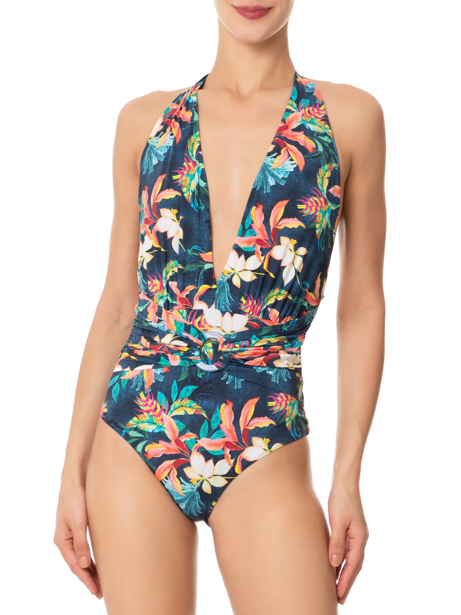 Maiô Decote V Estampado Azul '2Essential