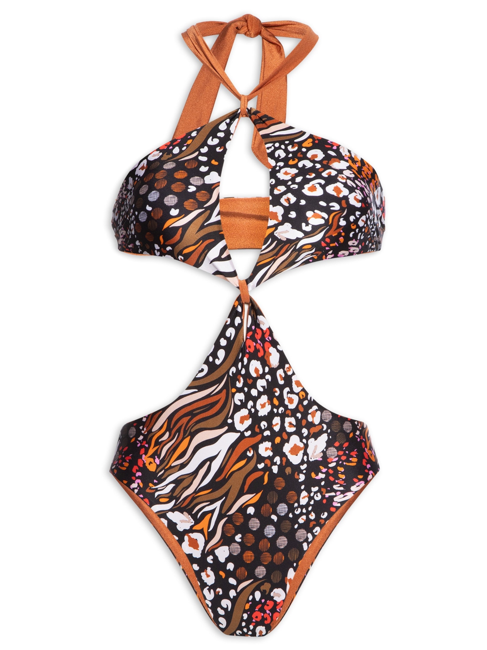 Maiô Dupla Face Com Recortes Marrom Mktbeach