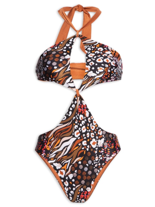 Maiô Dupla Face Com Recortes - Marrom