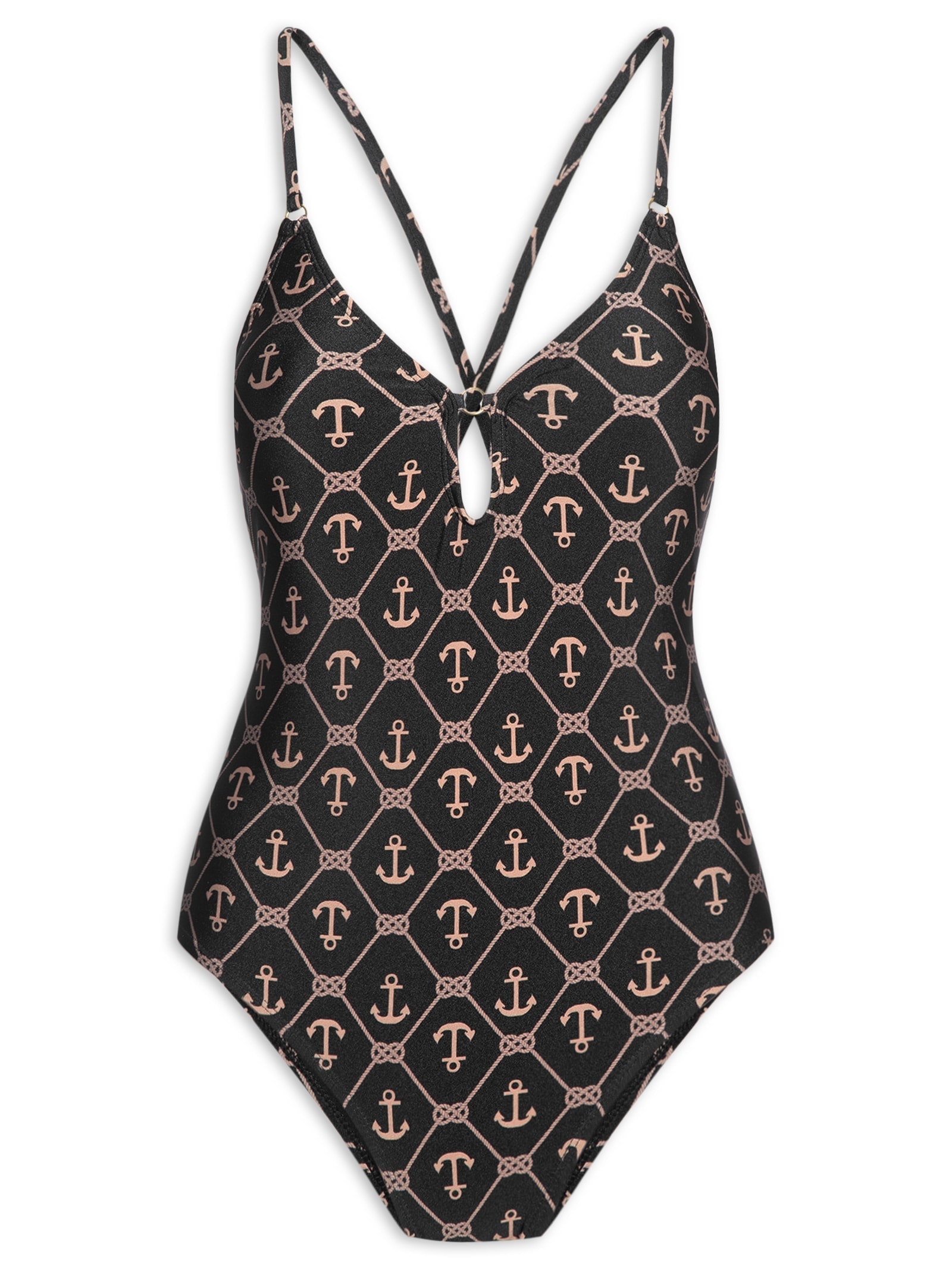 Maiô Estampado Com Costas Cruzadas Preto Mktbeach