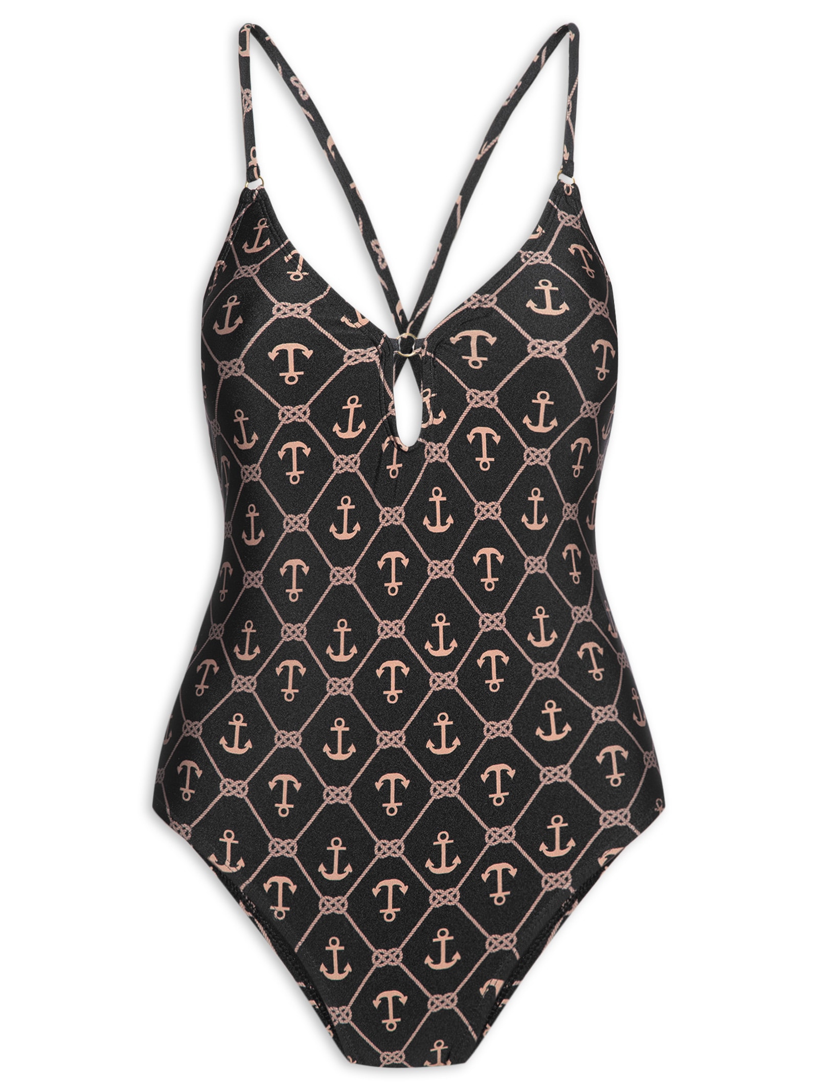 Maiô Estampado Com Costas Cruzadas Preto Mktbeach