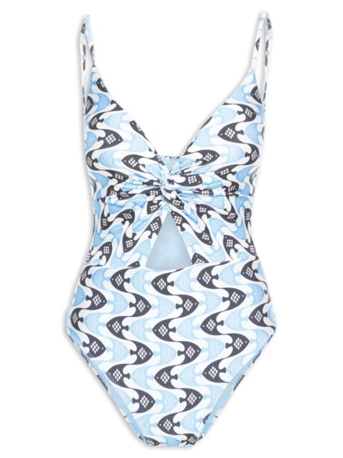 Maiô Estampado Com Recorte Frontal – Azul