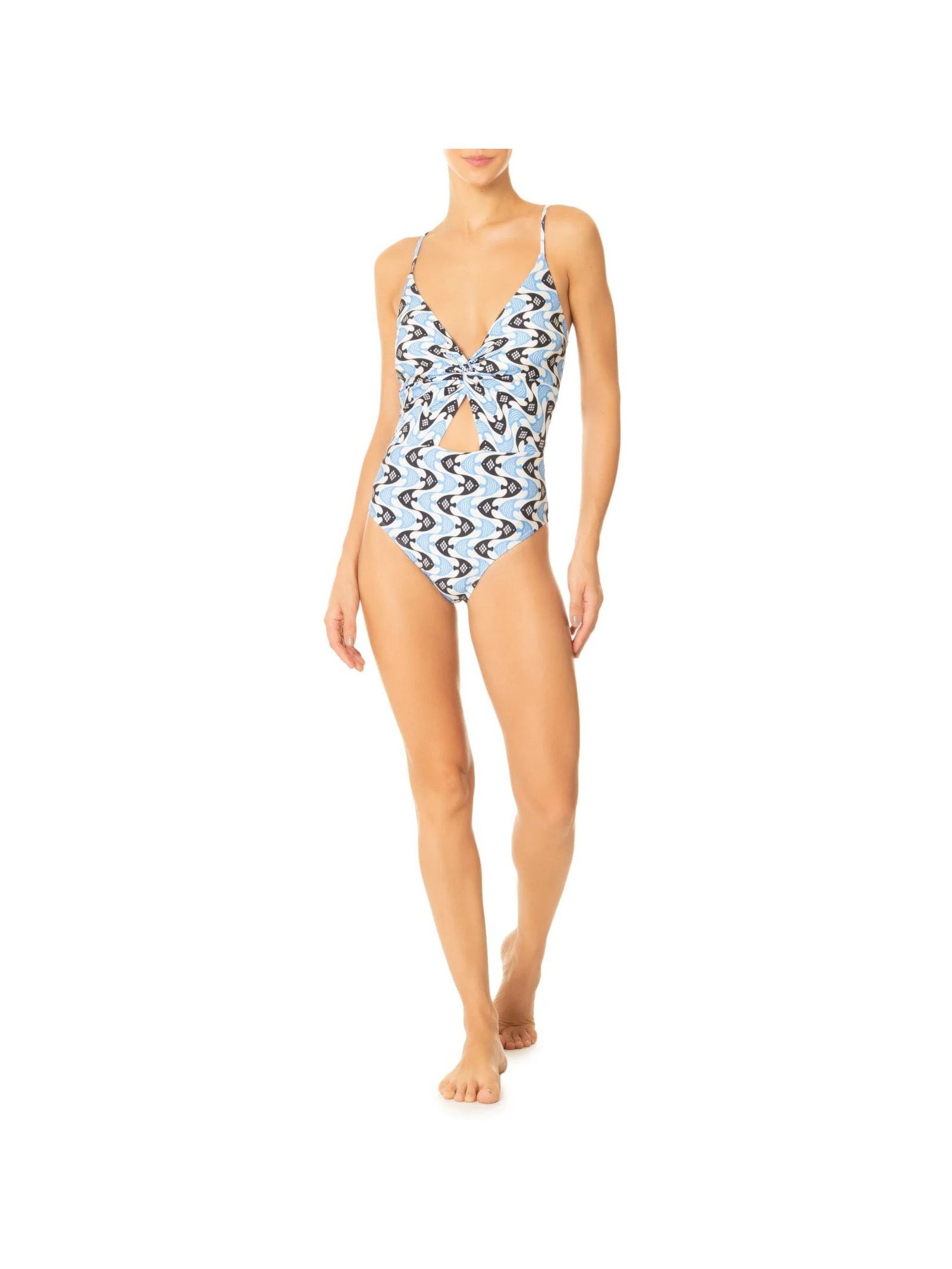 Maiô Estampado Com Recorte Frontal Azul Mktbeach