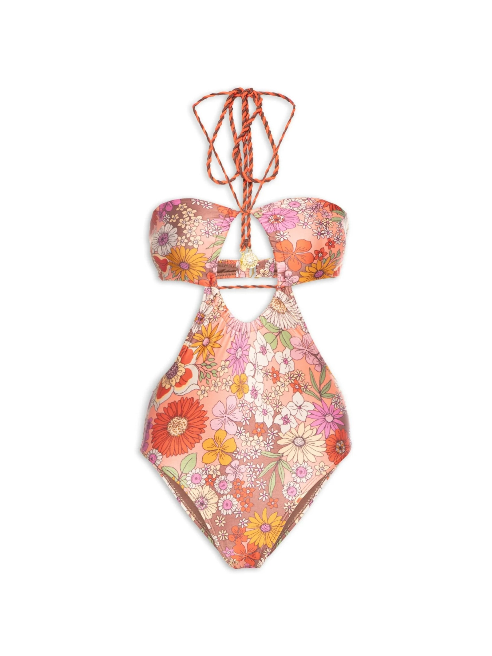 Maiô Floral Com Recortes Laranja Mktbeach