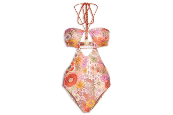 Maiô Floral Com Recortes - Laranja