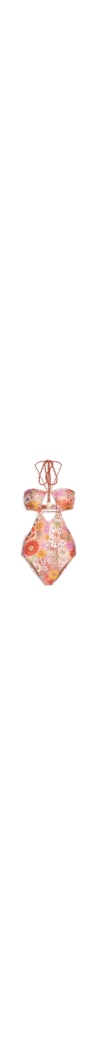 Maiô Floral Com Recortes - Laranja