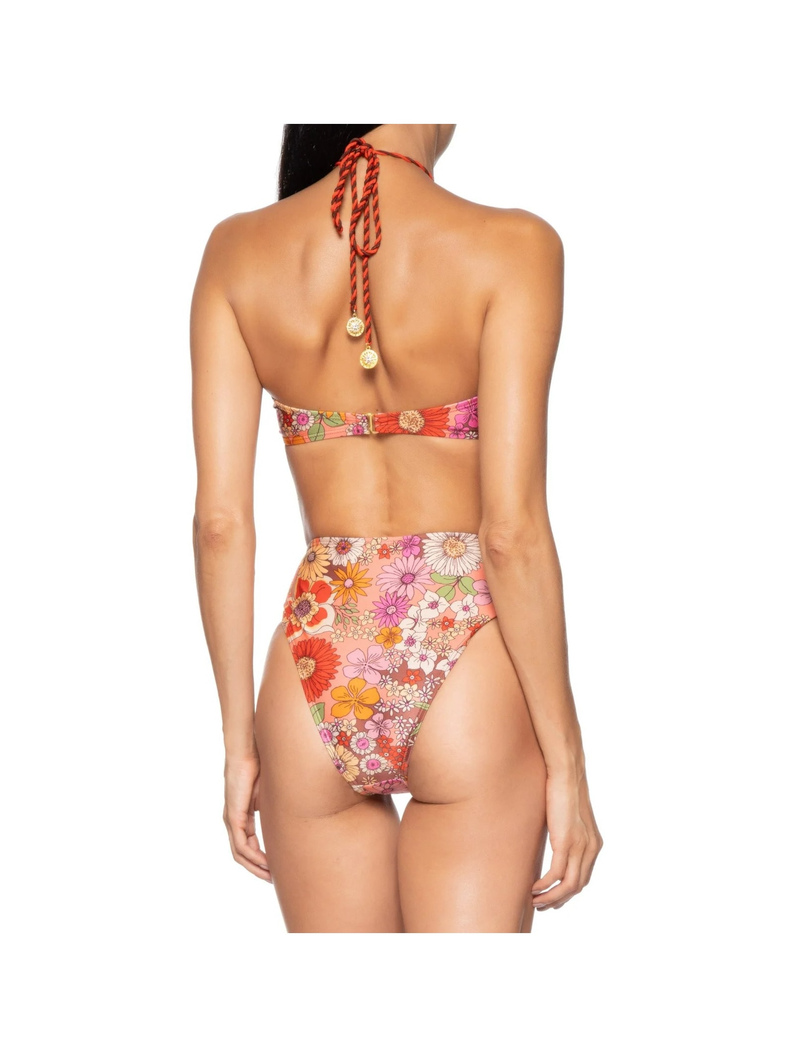 Maiô Floral Com Recortes Laranja Mktbeach