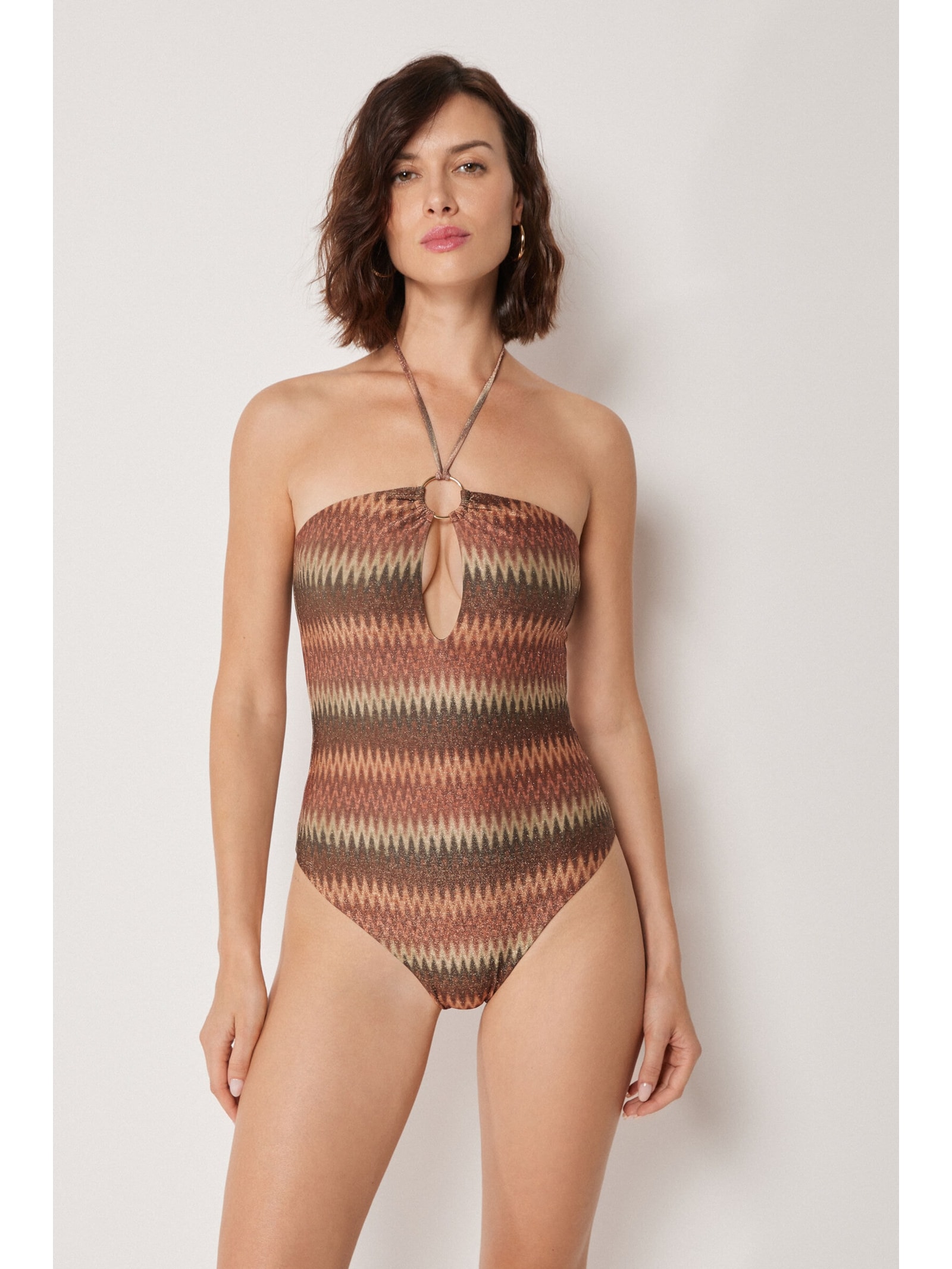 Maiô Golden Chevron Marrom Calzedonia
