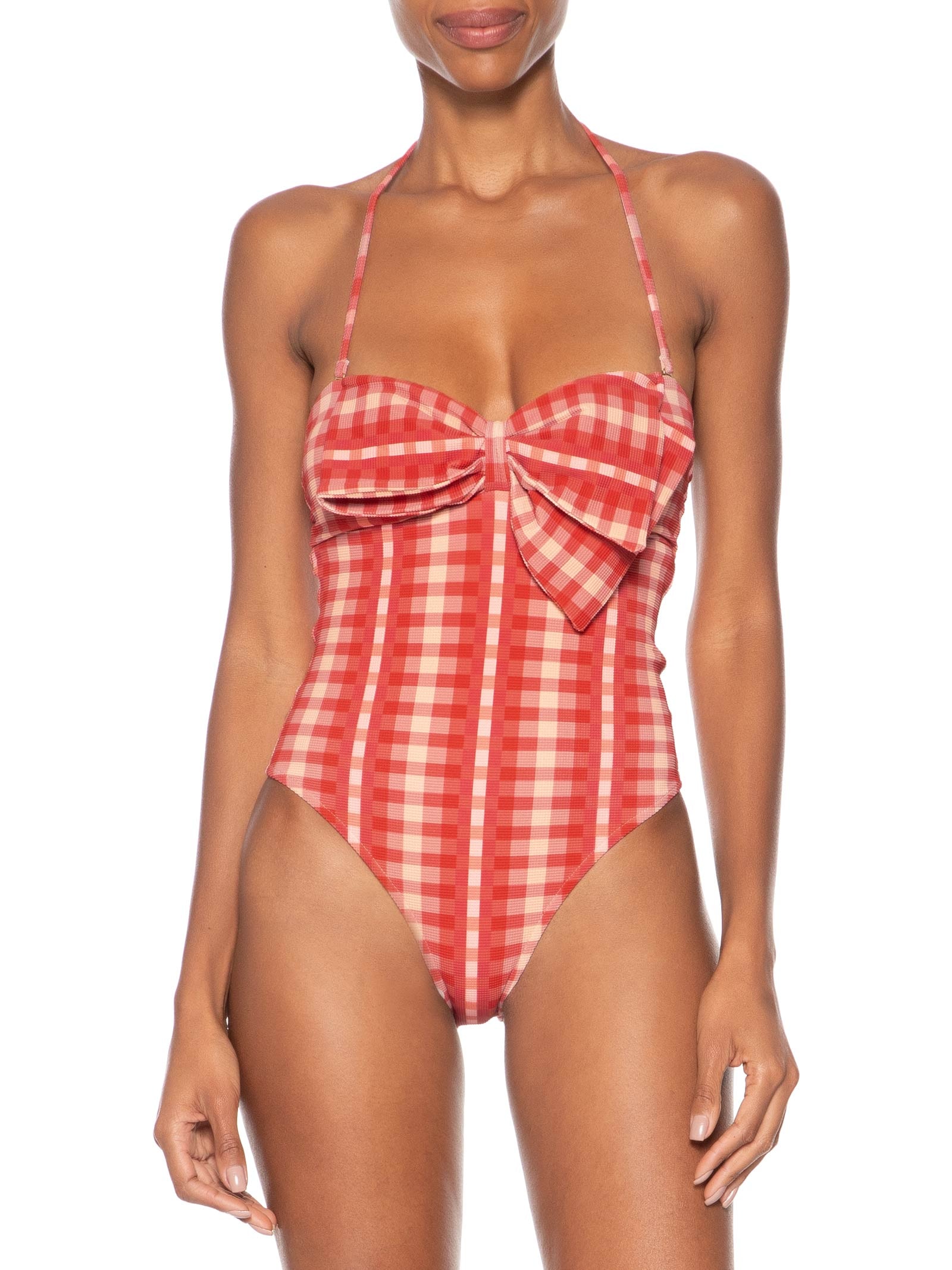 Maiô Laço Xadrez Trancoso Vermelho Farm Praia