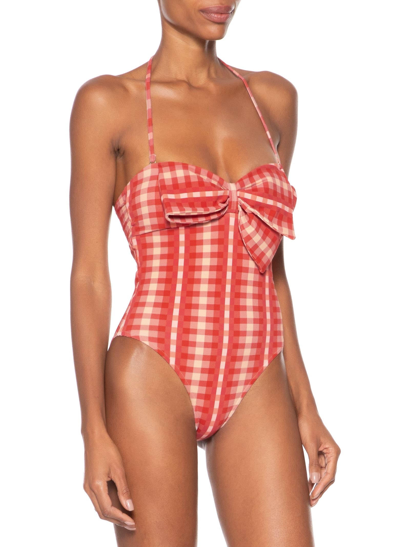 Maiô Laço Xadrez Trancoso Vermelho Farm Praia