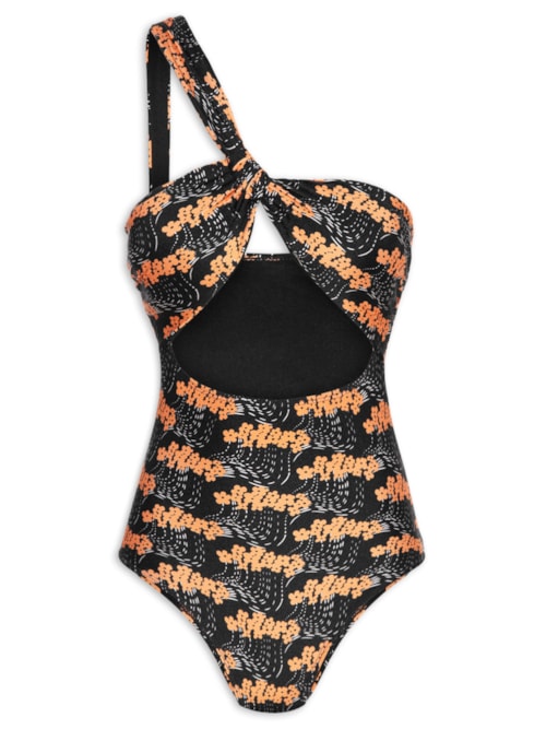 Maiô Ombro Único Estampado – Preto