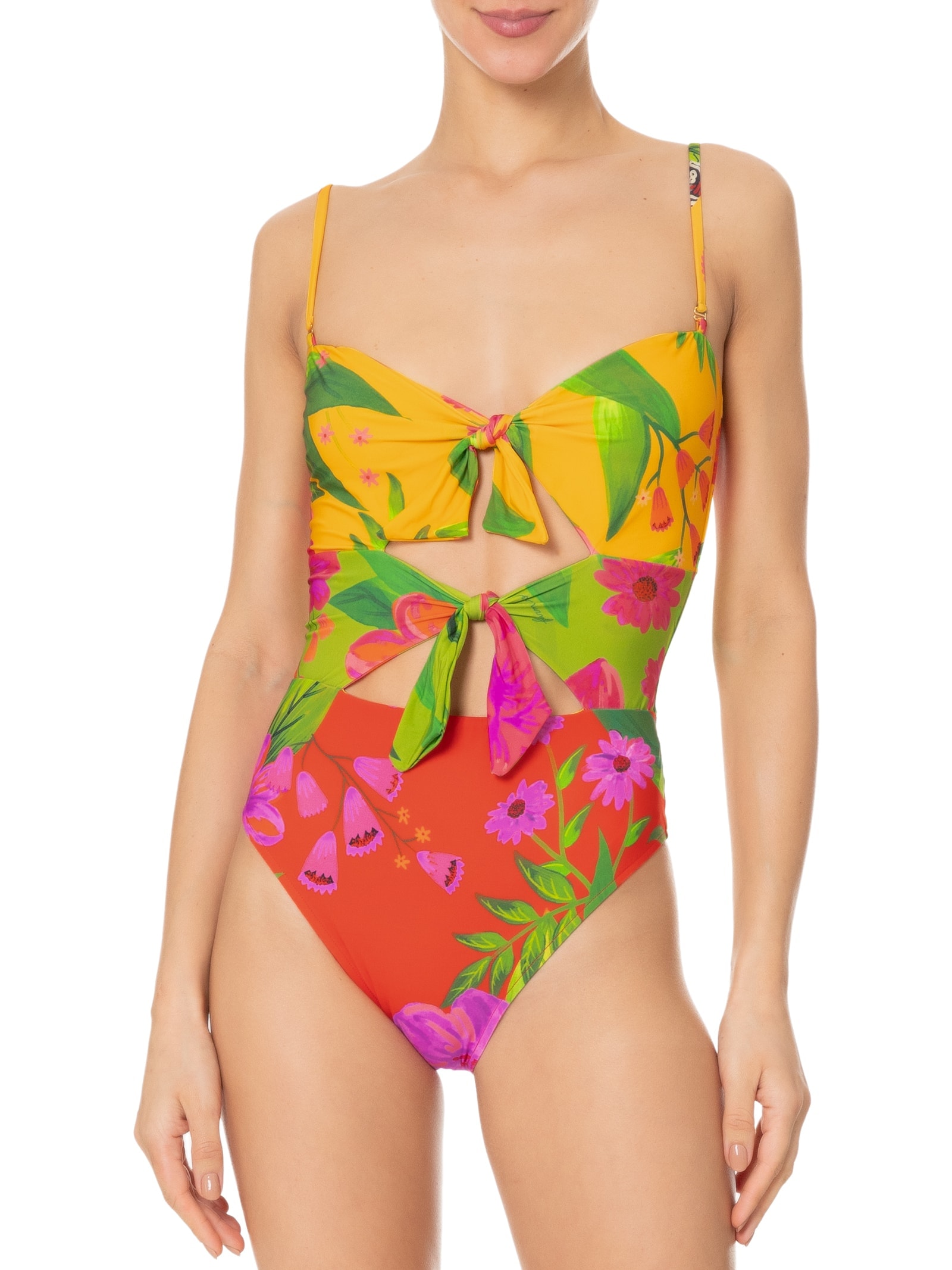 Maiô Patch Floral Bem Me Quer Laranja Farm Praia