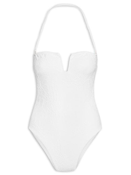 Maiô Sem Alça Textura Flor – Branco