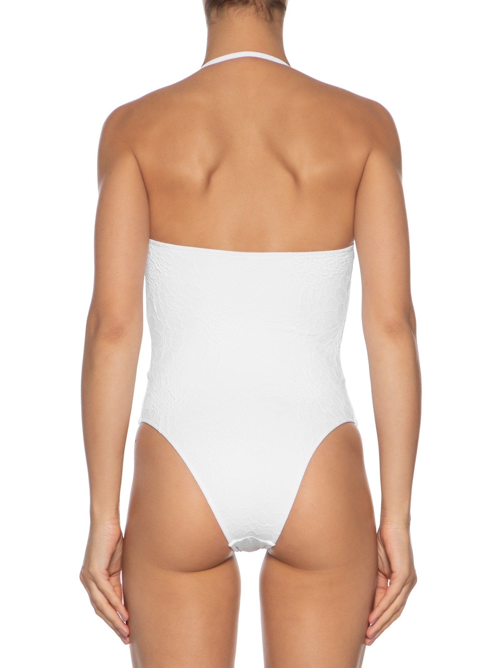 Maiô Sem Alça Textura Flor Branco Farm Praia