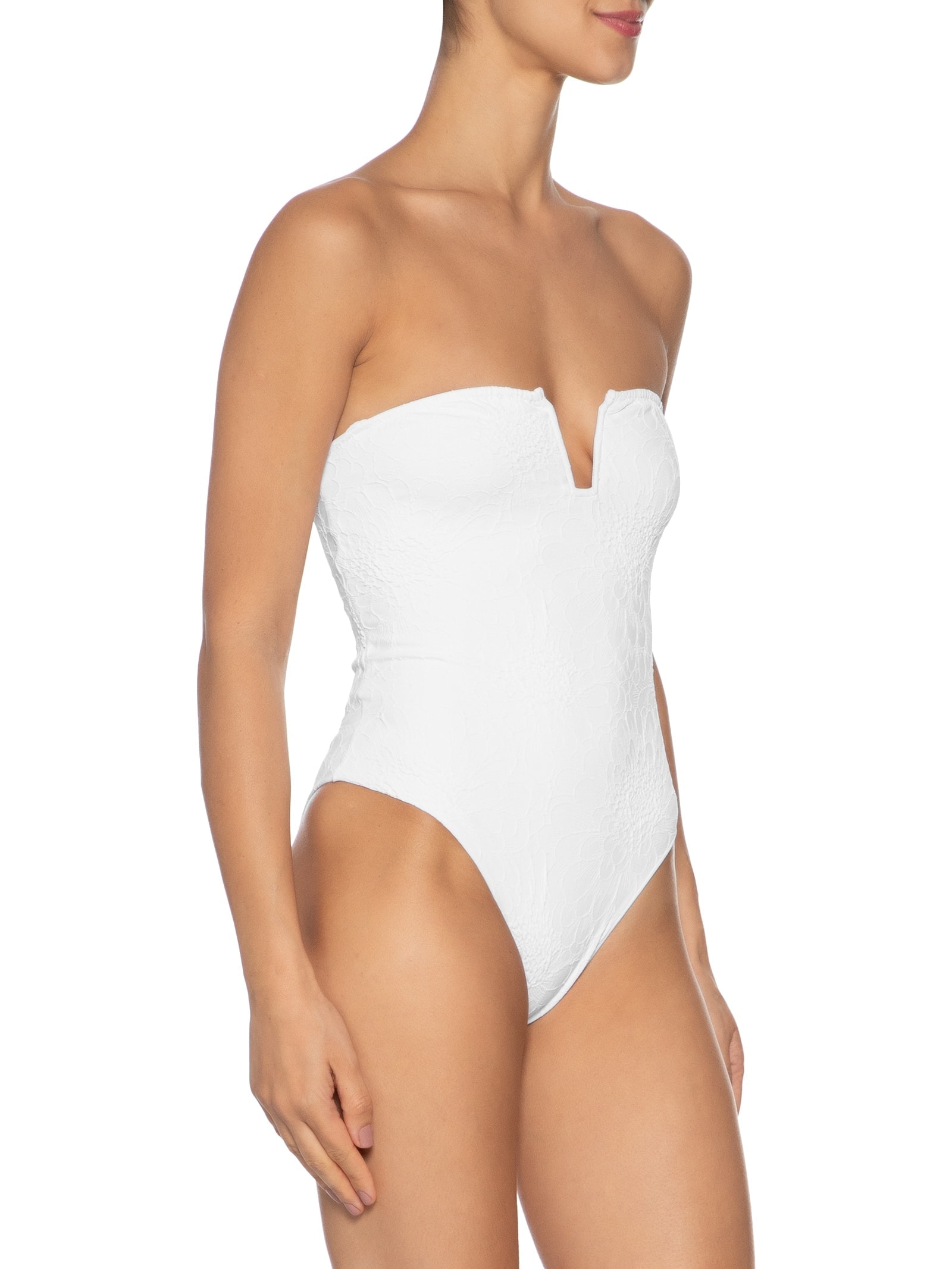 Maiô Sem Alça Textura Flor Branco Farm Praia