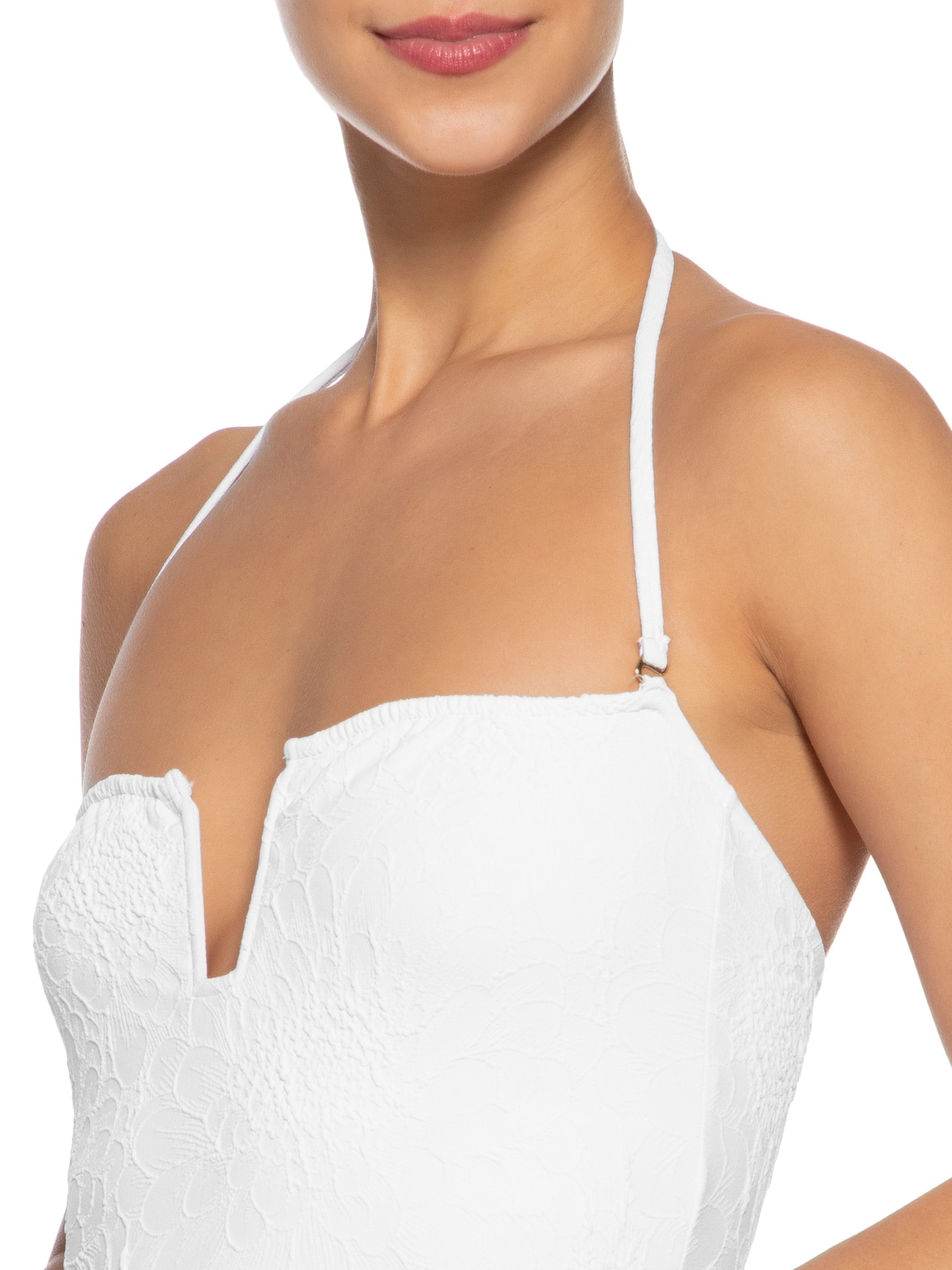 Maiô Sem Alça Textura Flor Branco Farm Praia