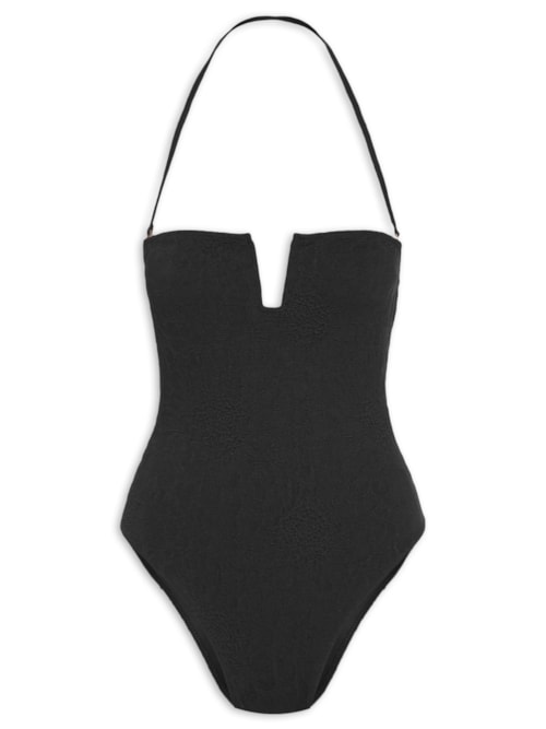 Maiô Sem Alça Textura Flor – Preto