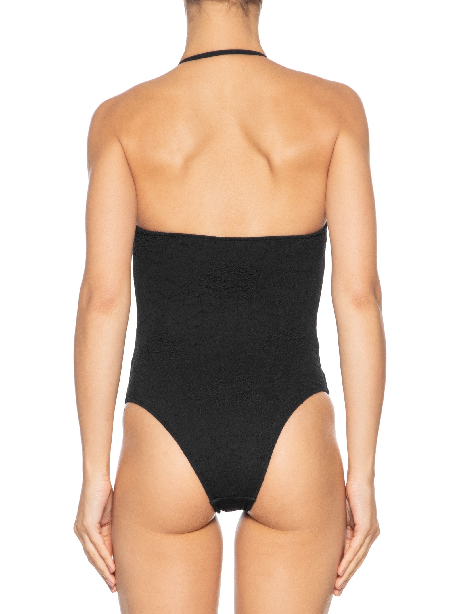 Maiô Sem Alça Textura Flor Preto Farm Praia