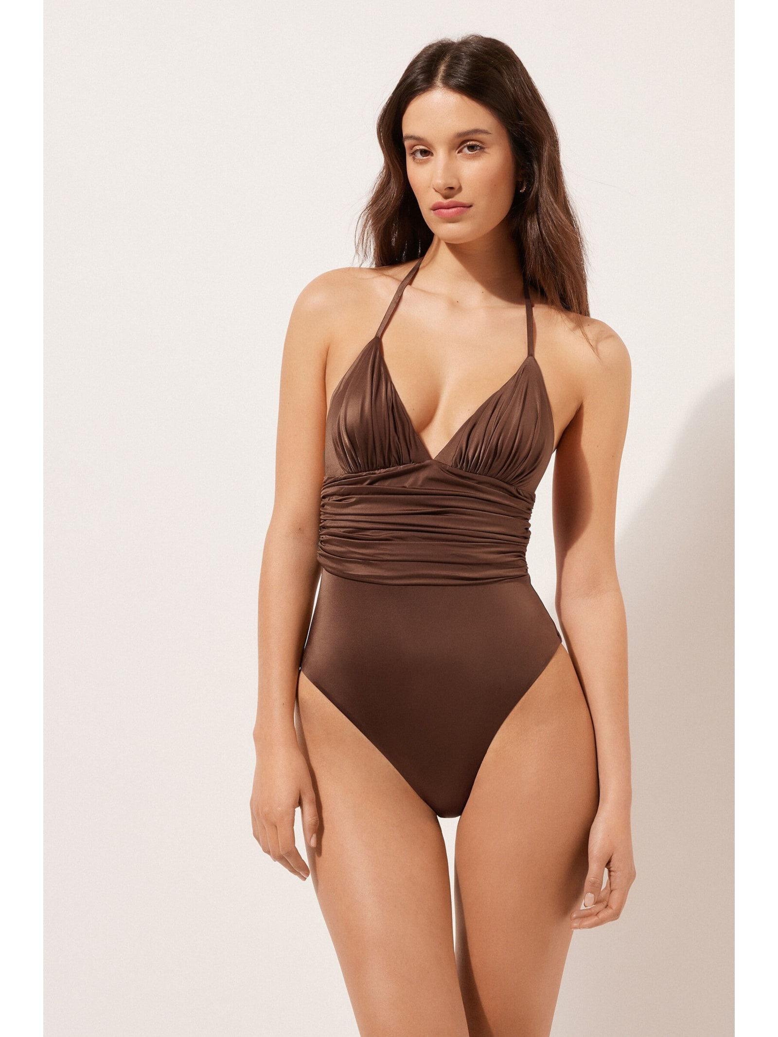 Maiô Shiny Satin Marrom Calzedonia