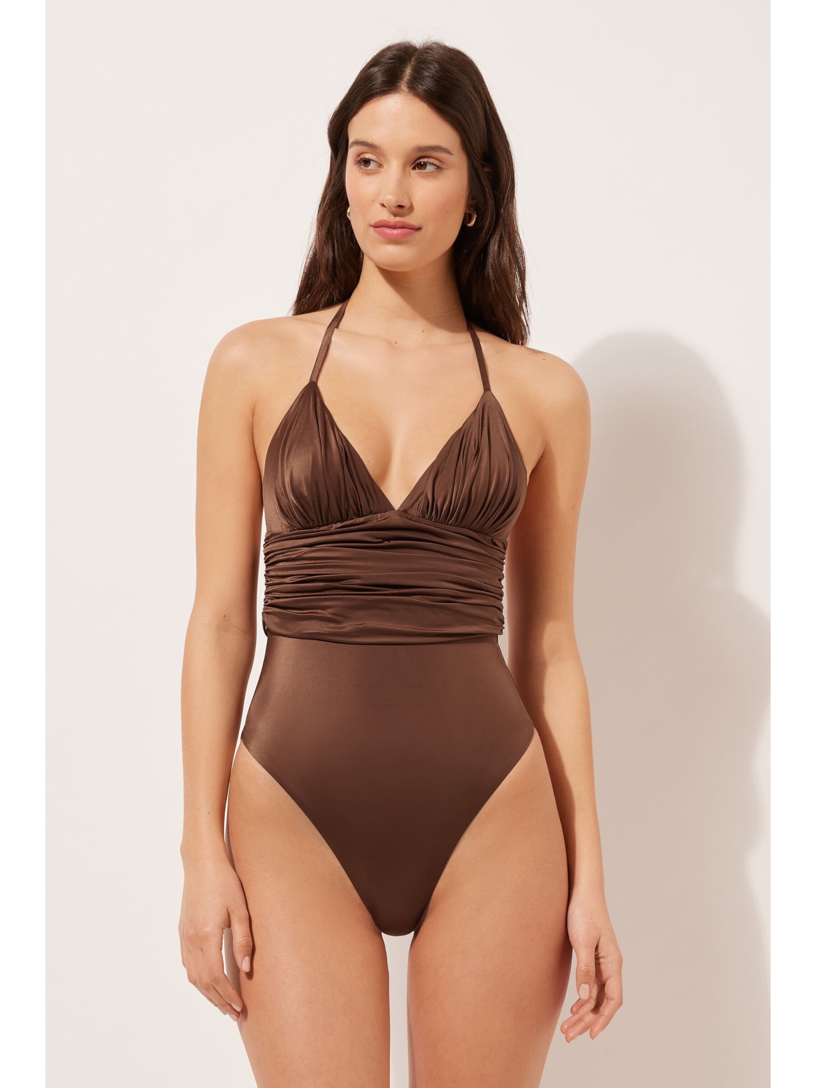 Maiô Shiny Satin Marrom Calzedonia