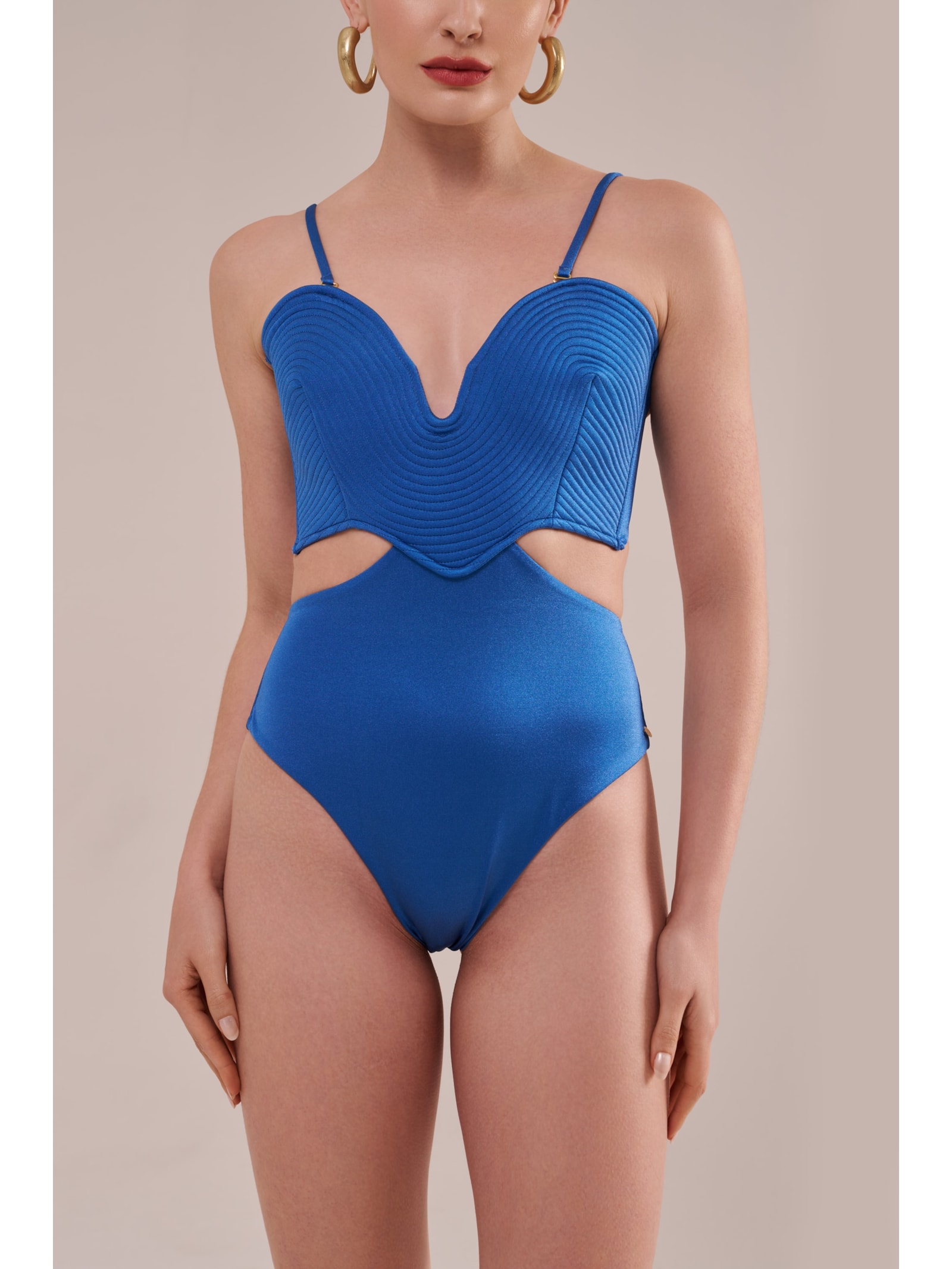 maiô strapless matelassê orla azul Suntime