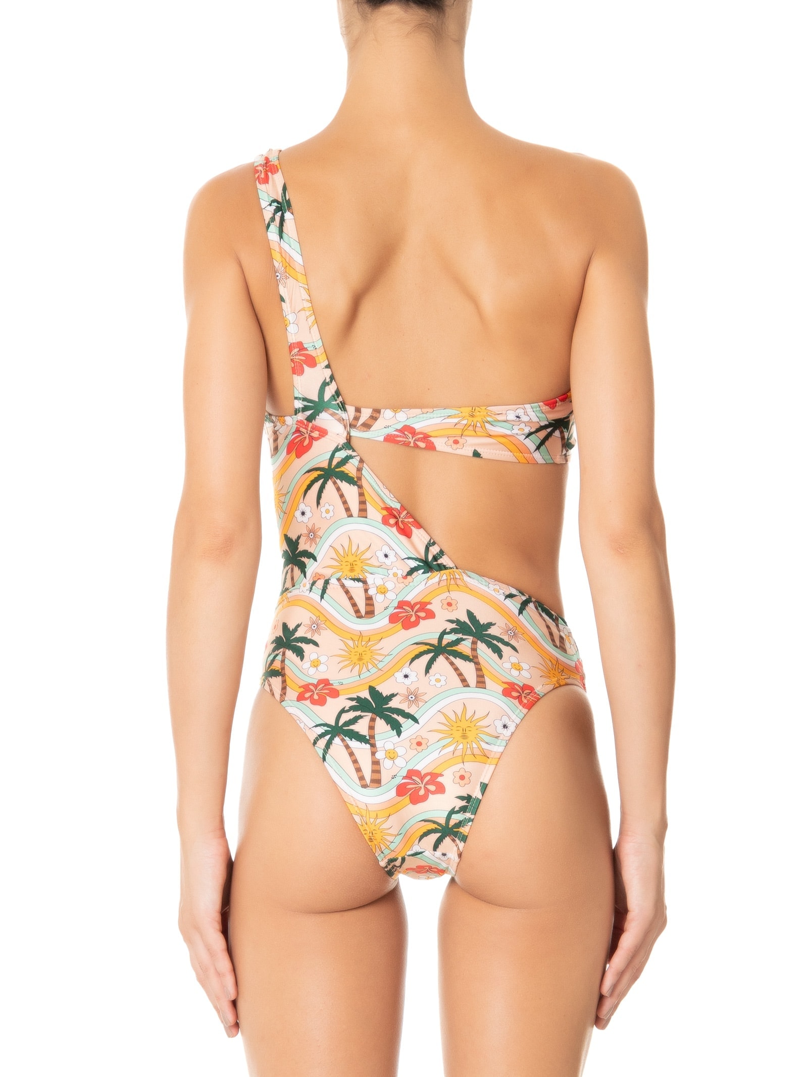 Maiô Um Ombro Só Estampado Bege Mktbeach