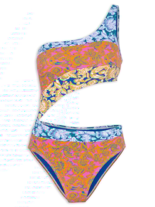 Maiô Um Ombro Só Estampado – Laranja