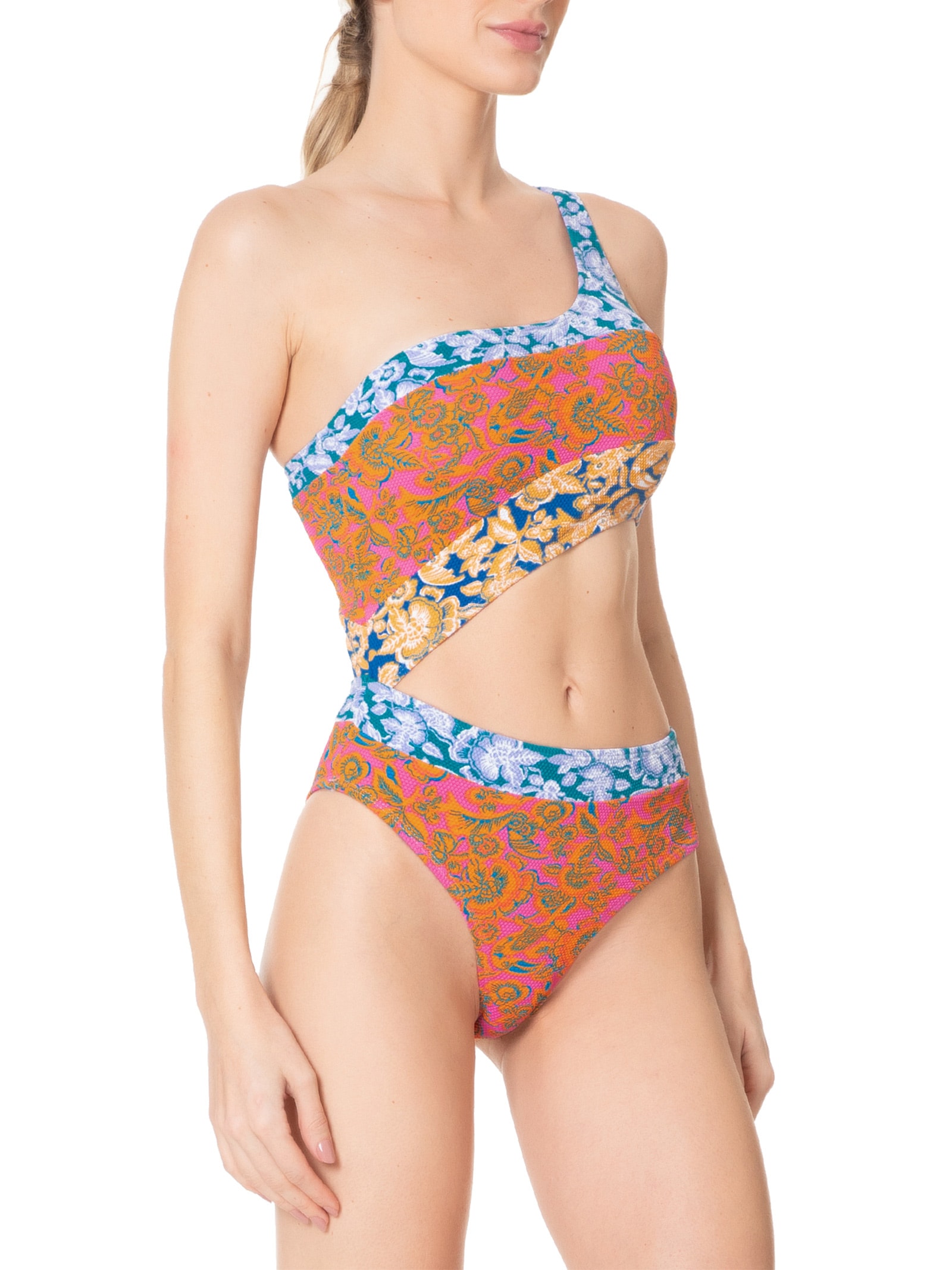 Maiô Um Ombro Só Estampado Laranja Mktbeach