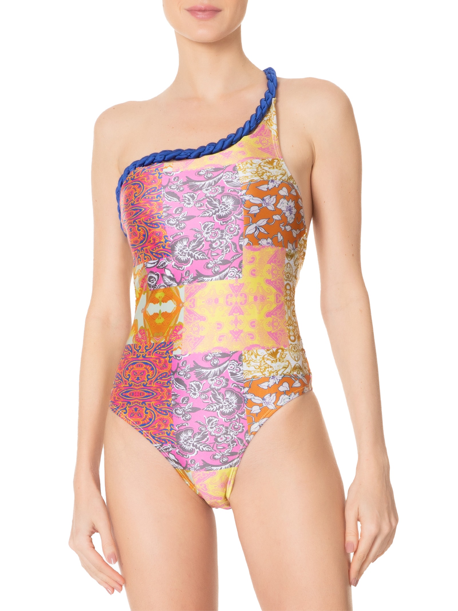 Maiô Um Ombro Só Estampado Rosa Mktbeach