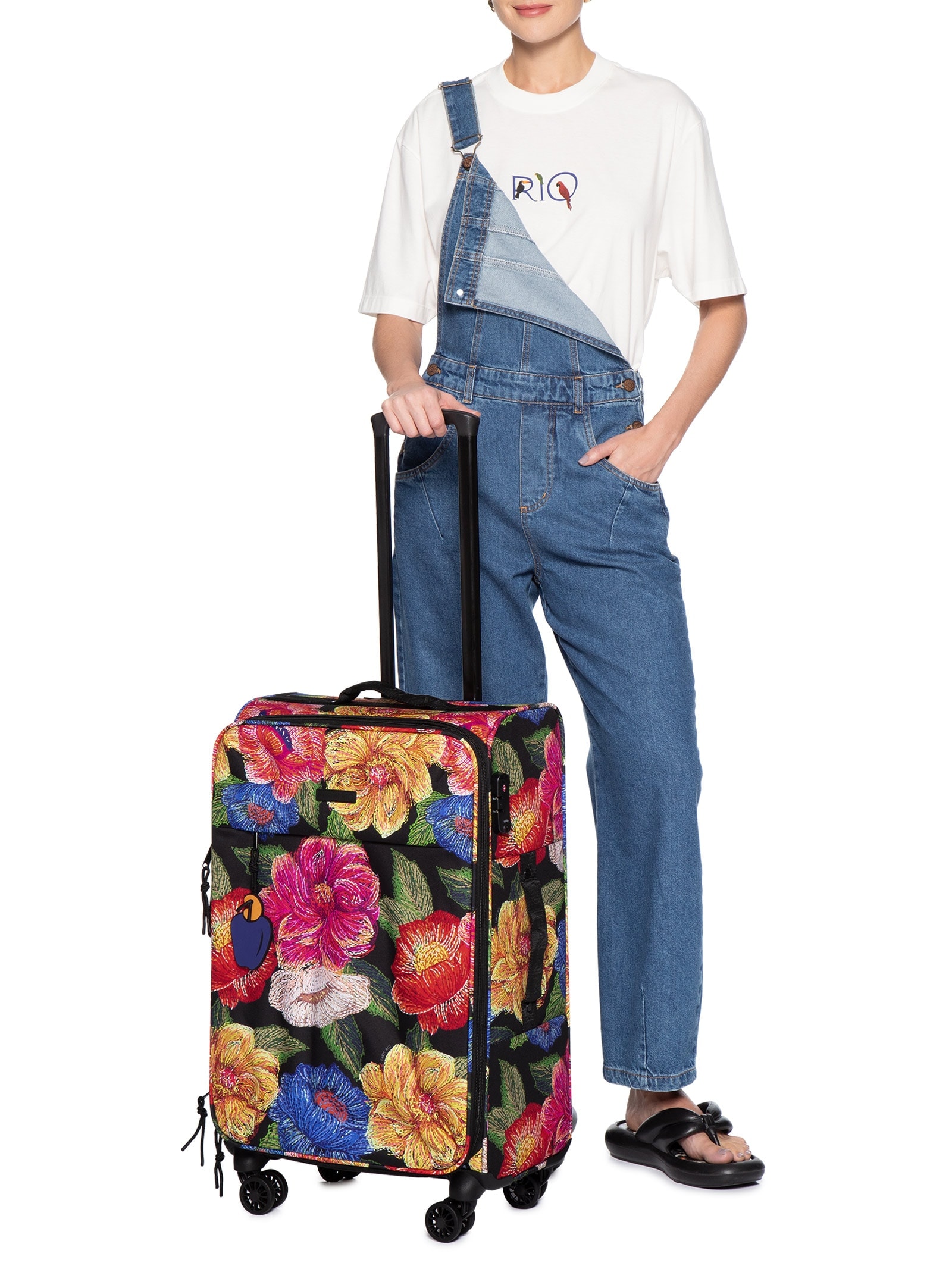 Mala Feminina Me Leva Média Floral Paraiso Preto Farm Etc