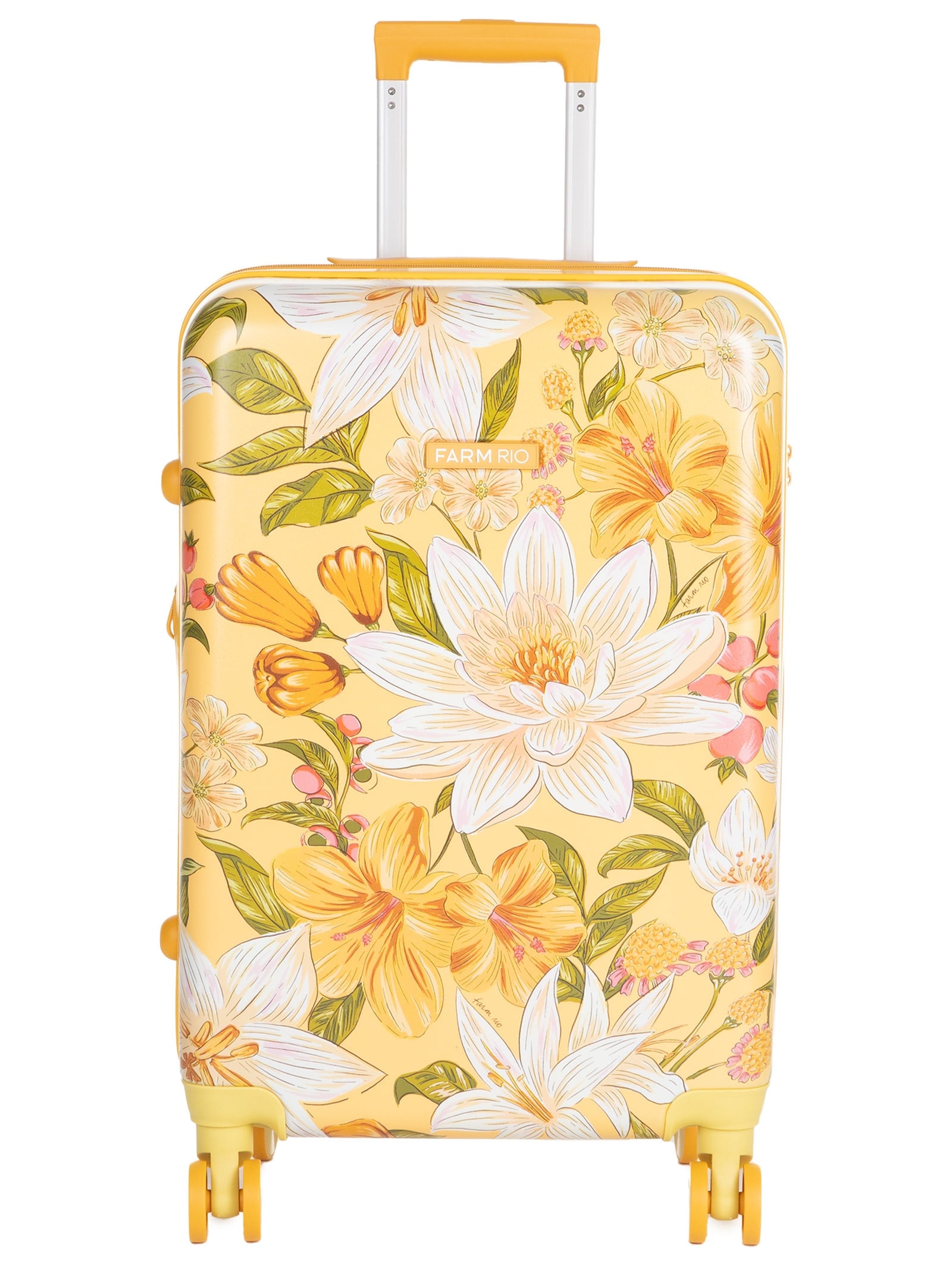 Mala Feminina Me Leva Rígida G Floral Ararajuba Amarelo Farm Etc